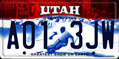 UT license plate A013JW