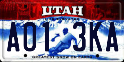 UT license plate A013KA