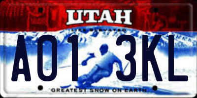 UT license plate A013KL