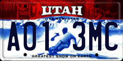 UT license plate A013MC