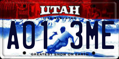 UT license plate A013ME