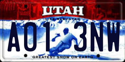 UT license plate A013NW