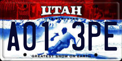 UT license plate A013PE