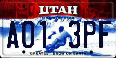 UT license plate A013PF