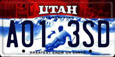 UT license plate A013SD