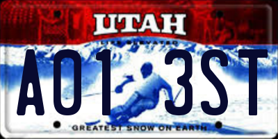 UT license plate A013ST