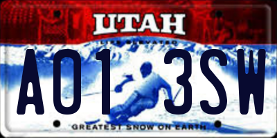 UT license plate A013SW