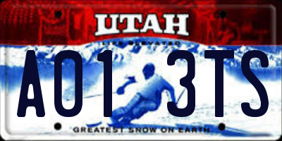 UT license plate A013TS