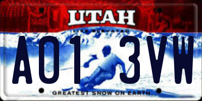 UT license plate A013VW