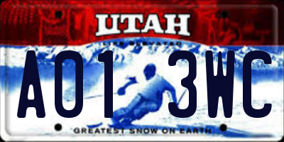 UT license plate A013WC