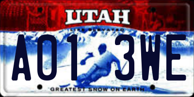 UT license plate A013WE