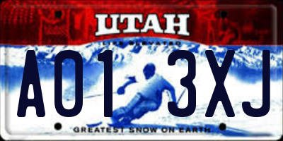 UT license plate A013XJ