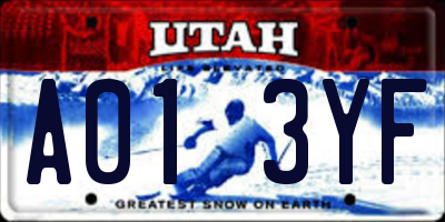 UT license plate A013YF