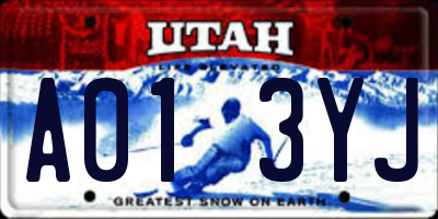 UT license plate A013YJ