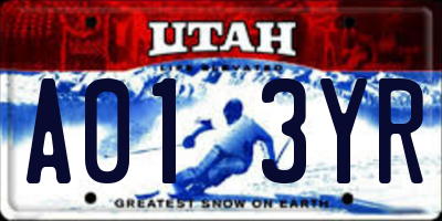 UT license plate A013YR