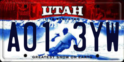 UT license plate A013YW