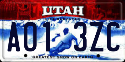 UT license plate A013ZC