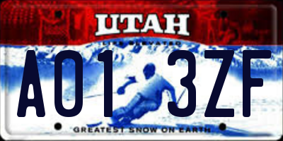 UT license plate A013ZF