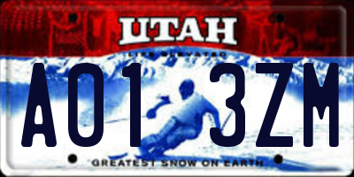 UT license plate A013ZM