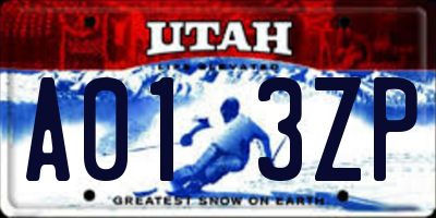 UT license plate A013ZP