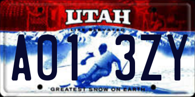 UT license plate A013ZY