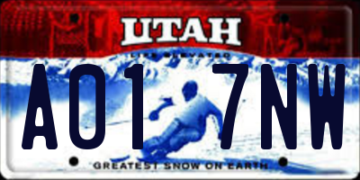 UT license plate A017NW