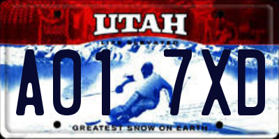 UT license plate A017XD