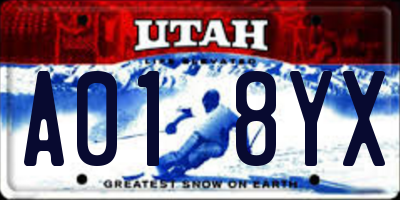 UT license plate A018YX