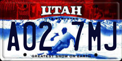 UT license plate A027MJ