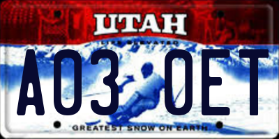 UT license plate A030ET