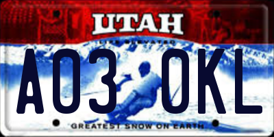 UT license plate A030KL