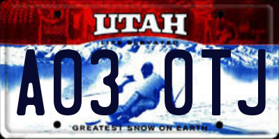 UT license plate A030TJ