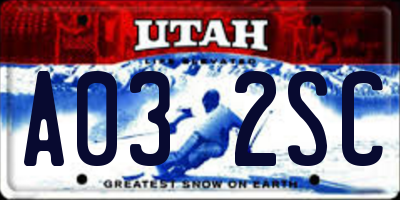 UT license plate A032SC