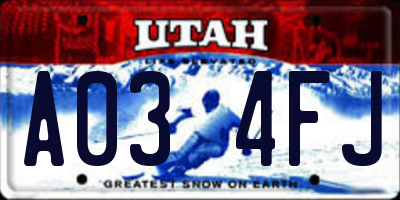 UT license plate A034FJ