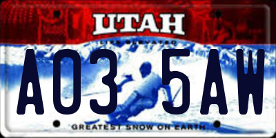 UT license plate A035AW