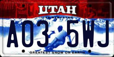 UT license plate A035WJ