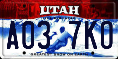 UT license plate A037KO