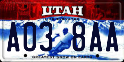 UT license plate A038AA