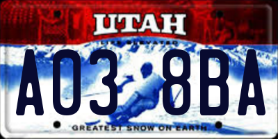 UT license plate A038BA