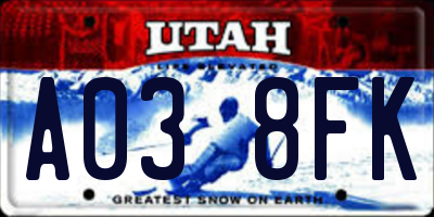 UT license plate A038FK