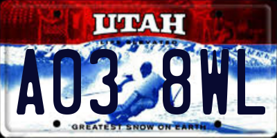 UT license plate A038WL