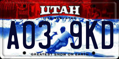 UT license plate A039KD