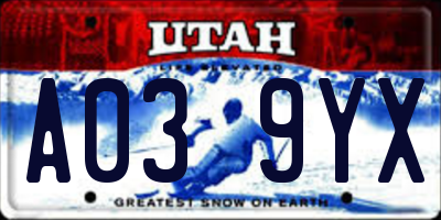 UT license plate A039YX