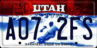 UT license plate A072FS