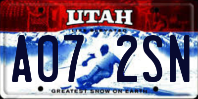 UT license plate A072SN