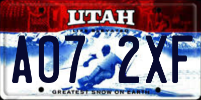 UT license plate A072XF