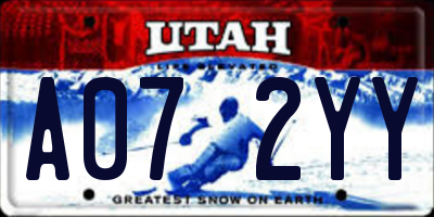UT license plate A072YY