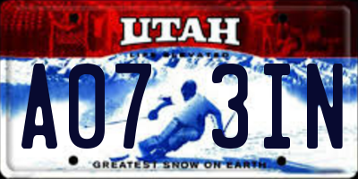 UT license plate A073IN