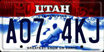 UT license plate A074KJ