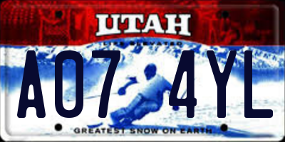 UT license plate A074YL